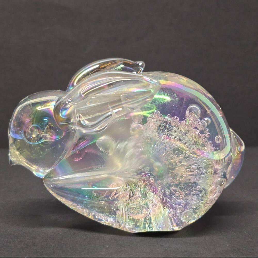 Vintage Pele's Studio Art Glass Iridescent Bunny Rabbit Figurine Easter Decor